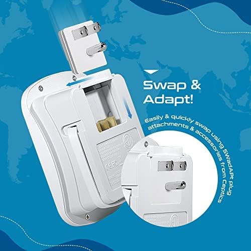 Ceptics Universal Travel Adapter Kit – 2 USA sockets, 2 USB-A (1x QC 3.0) and USB-C cable, Surge Protected, Plugs for EU, UK, China, AU, Japan - Use with Laptop, Phones, Cameras - ETL Tested