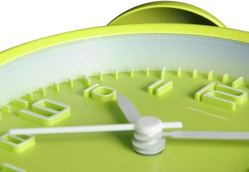 Peakeep 4" Twin Bell Alarm Clock with Stereoscopic Dial, Backlight, Battery Operated Loud Alarm Clock Green MHP3122