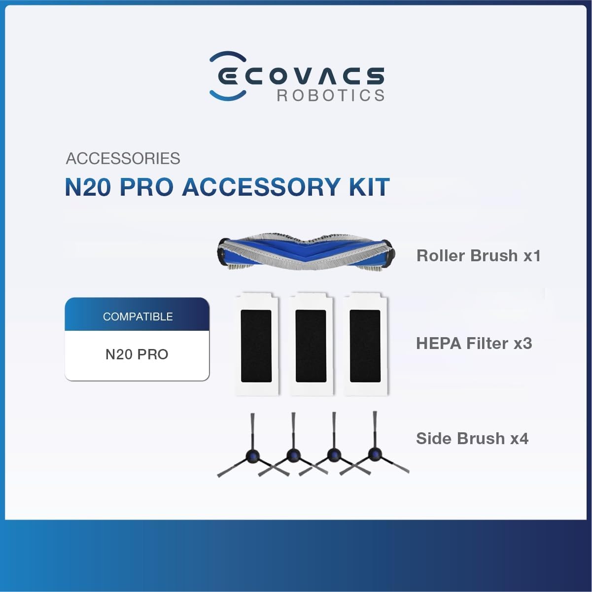ECOVACS Deebot Buddy Kit for N20 Plus/N20, 1 Tangle Free Main Brush, 4 Side Brushes, 3 Filters