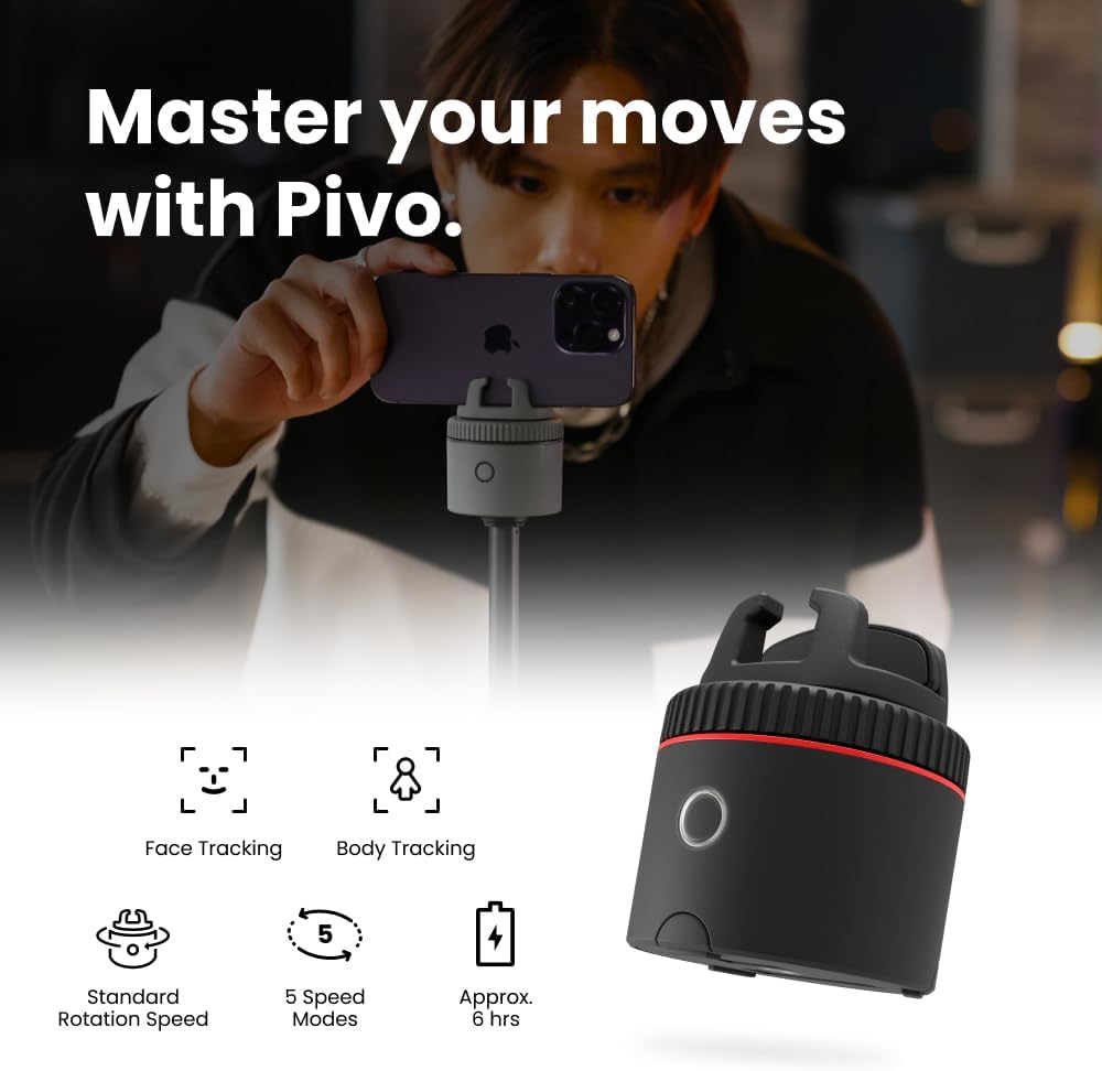 Pivo Classic Auto Face & Body Tracking Phone Holder, 360° Rotation Phone Camera AI Smart Shooting Mount for Content Creators, Livestreamers, Compatible with iPhone & Android with Remote Control