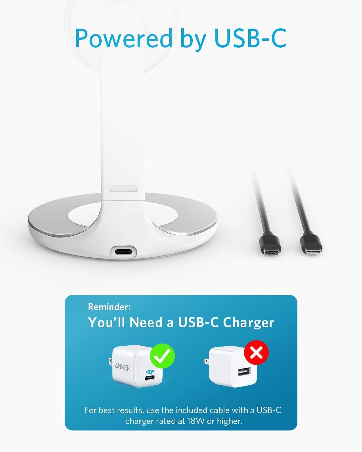 Anker Wireless Charger, PowerWave Magnetic 2-in-1 Stand with 4 ft USB-C Cable, Wireless Charging Station Only for iPhone 14/14 Pro/14 Pro Max/13/13 Pro Max/AirPods Pro (No AC Adapter)
