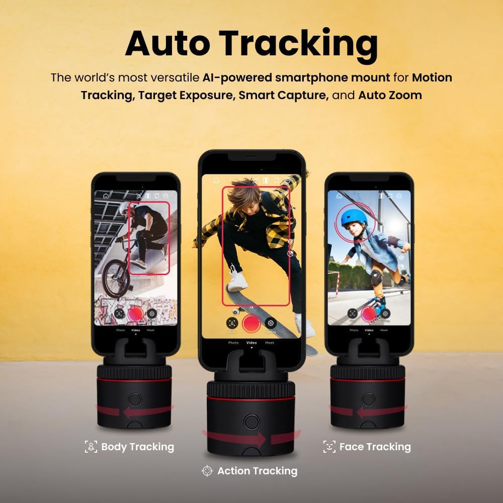 Pivo Classic Auto Face & Body Tracking Phone Holder, 360° Rotation Phone Camera AI Smart Shooting Mount for Content Creators, Livestreamers, Compatible with iPhone & Android with Remote Control