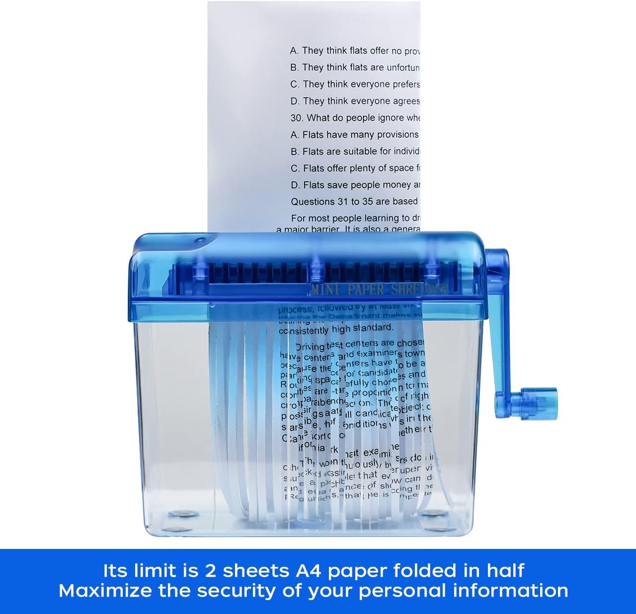 JIKIOU Mini Hand Shredder Portable Paper Shredder Manual Shredder Documents Paper Cutting Tool Home Office Desktop Stationery Christmas Birthday Gift Blue
