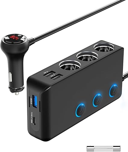 3-Socket Cigarette Lighter Splitter with a 4 USB Car Charger