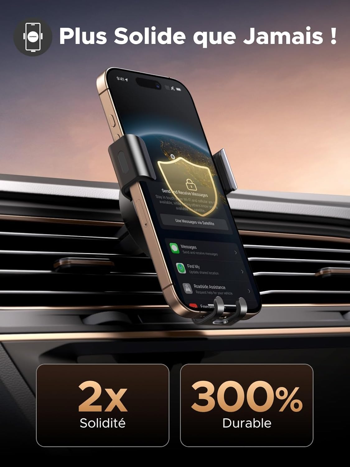 UGREEN Car Vent Phone Mount Air Vent Clip Cell Phone Holder Gravity Auto Lock Compatible with iPhone 15 14 Pro Max 14 Plus, iPhone 13 12 11 Pro Max XR XS 8 7 Plus, Samsung Galaxy S22 Smartphone Black