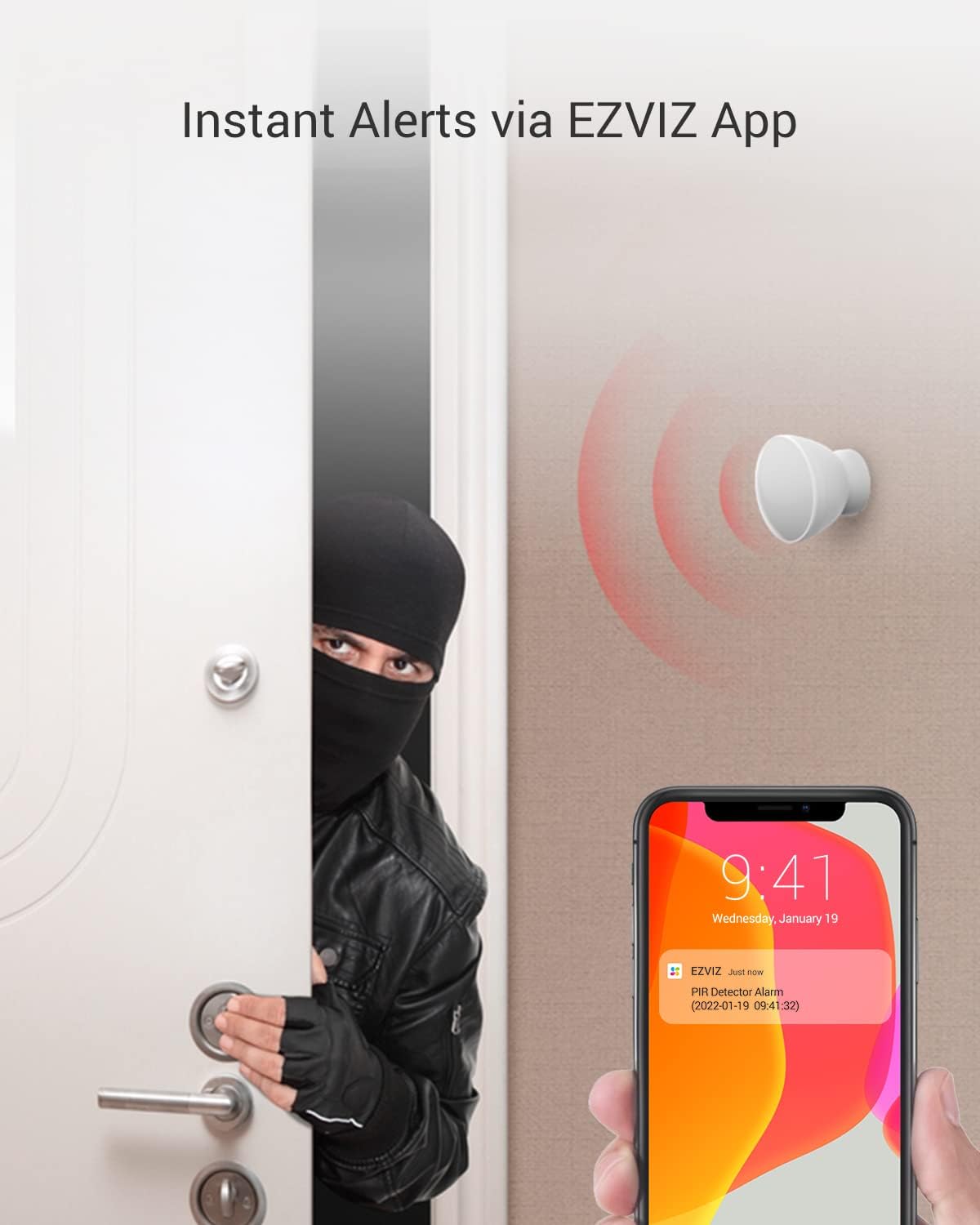 EZVIZ Alarm 4-Piece Sensor Kit Wi-Fi, PIR Human Motion Detector, Open/Close Contact Sensor for Door/Window, SOS Emergency Button for Elderly, Security System with Home Gateway, APP Instant Alerts