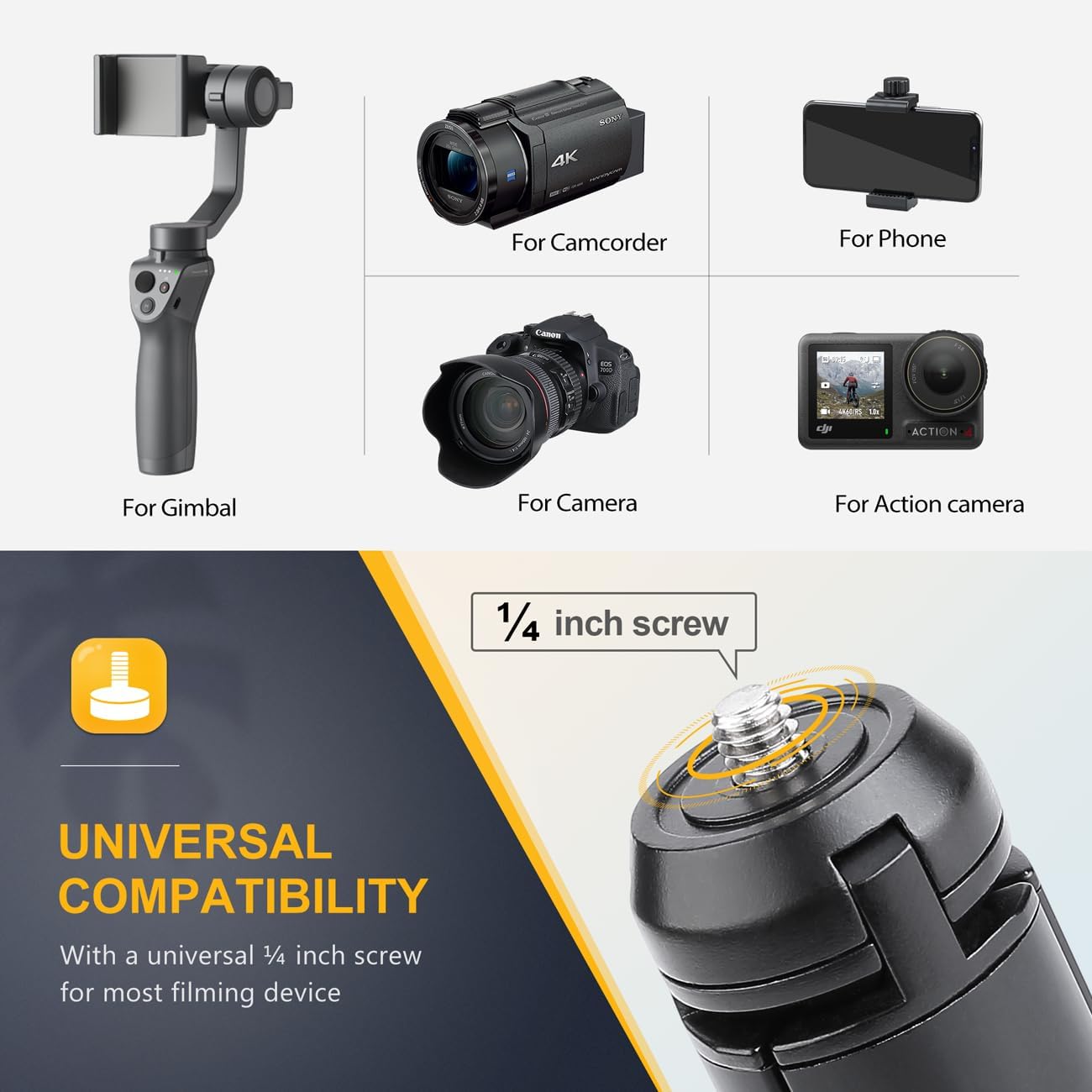 Zeadio Metal Mini Tripod, Desktop Tabletop Stand Compact Tripod for Smooth 4, Osmo Mobile, Vimble 2, Gimbal Handle Grip Stabilizer and All Cameras