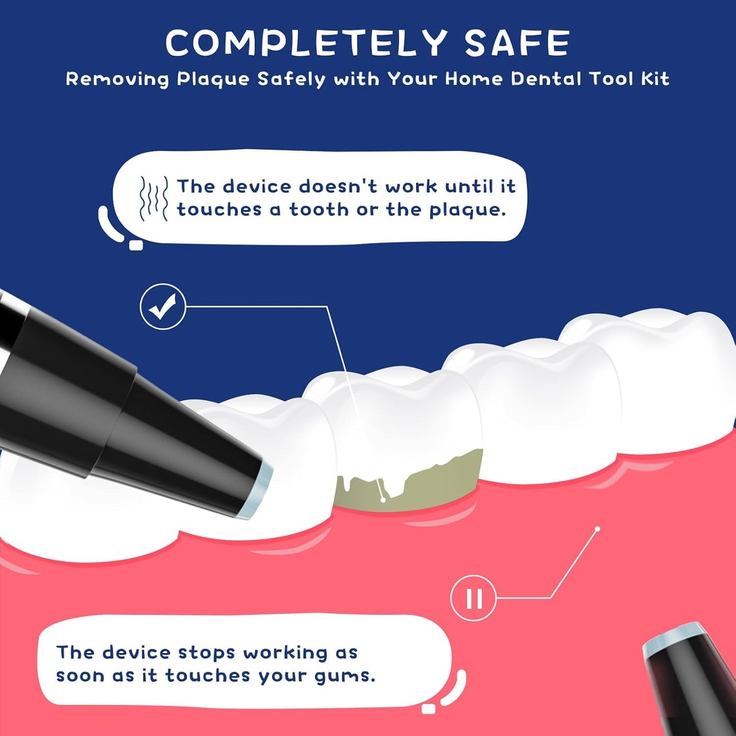 Ultrasonic Tooth Cleaner - Plaque Remover for Teeth Remove Teeth Stain tarter Plaque Calculus - with Led 3 Adjustable Modes 2 Replaceable Clean Heads - 100% Safe