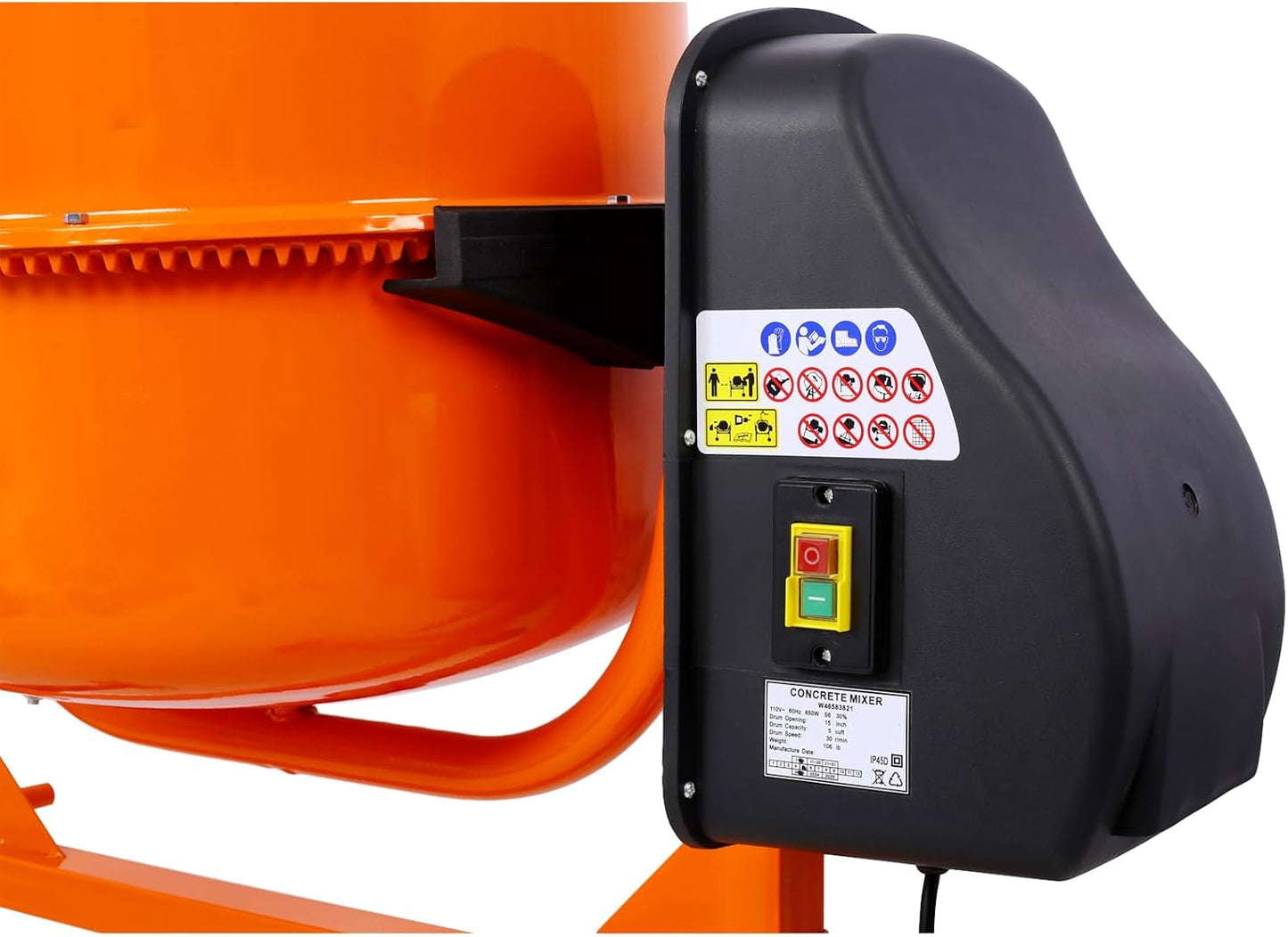 Cement Mixer, 5 Cu. Ft Electric Concrete Mixer Machine, 650W AC Motor Portable Power Cement Mixers for Mortar, Stucco and Fodder, Orange