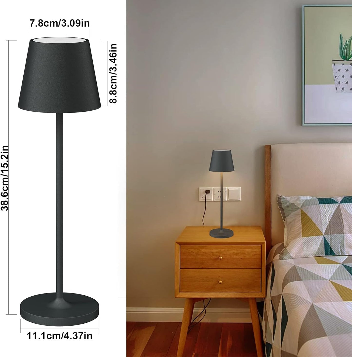 Klighten Set of 2 LED Rechargeable Table Lamp, Warm Light 3000K Adjustable Aluminum Desk Lamps with USB Charging Dock, IP54, Anthracite, Portable, Indoor/Outdoor