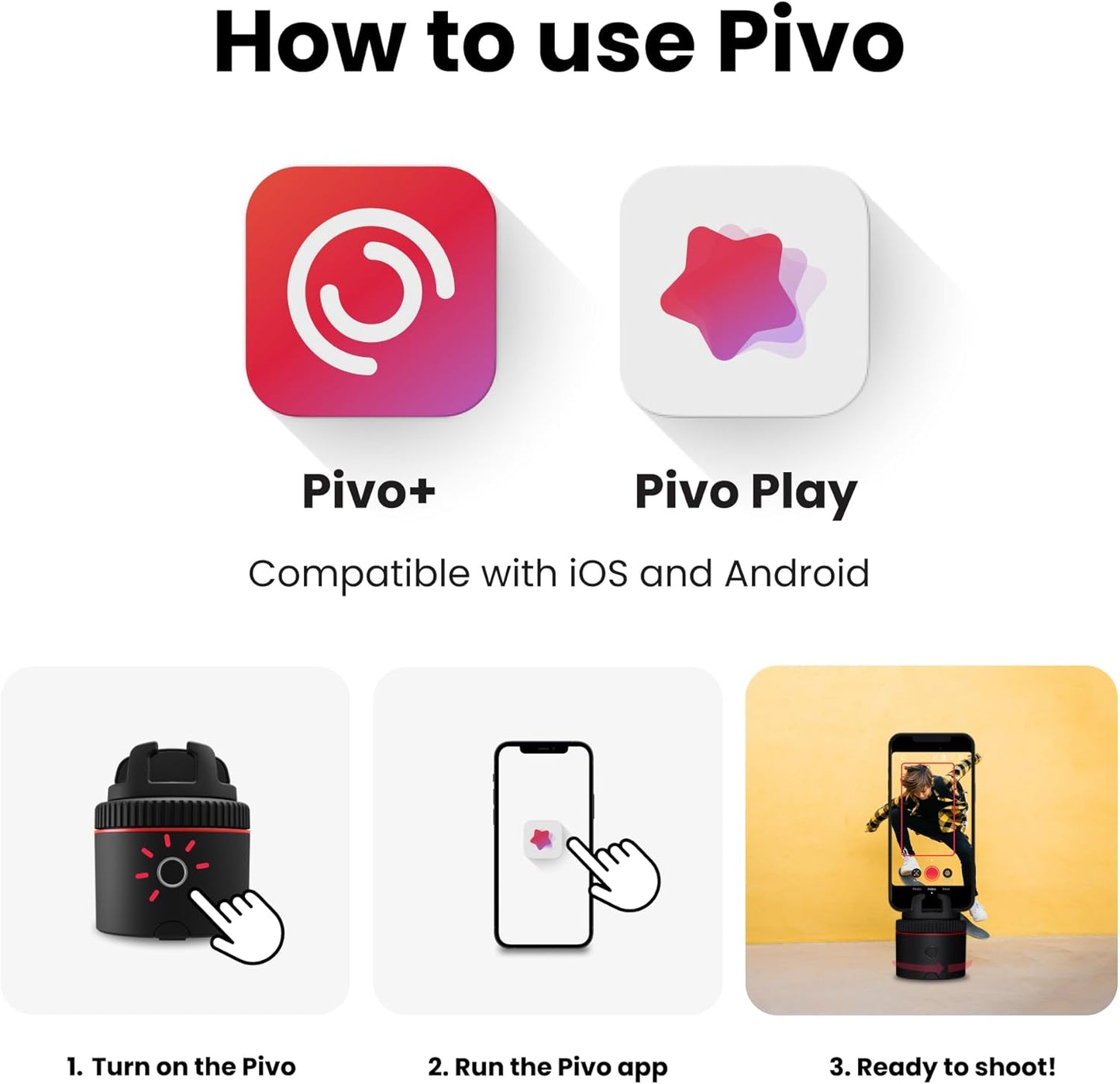 Pivo Classic Auto Face & Body Tracking Phone Holder, 360° Rotation Phone Camera AI Smart Shooting Mount for Content Creators, Livestreamers, Compatible with iPhone & Android with Remote Control