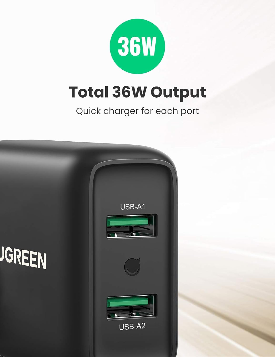 UGREEN Quick Charge 36W Dual Wall Charger QC 3.0 USB Wall Charger Fast Charging Adapter Compatible for Samsung Galaxy S20 S10 S9 S8 Note 10 9 iPhone iPad LG HTC and More