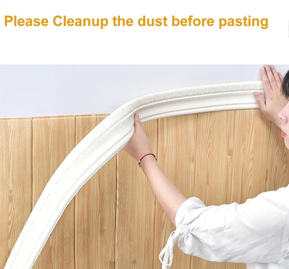 Cozylkx 90"x 3" Self Adhesive Flexible Foam Molding Trim, 3D Sticky Decorative Wall Lines Wallpaper Border for Home, Office, Hotel DIY Decoration, White