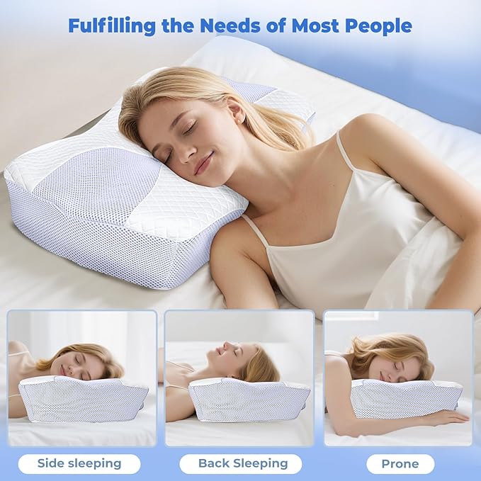 SAHEYER Neck Pillow, Memory Foam Pillow, Ergonomic Orthopaedic Pillow for Side Sleeper Pillow, Sleeping Pillow, Neck Support Pillow for Optimal Support in All Sleeping Positions