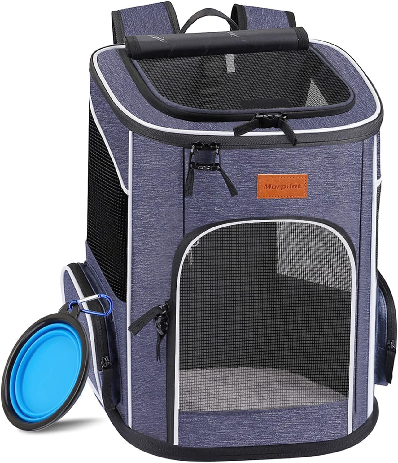 morpilot Cat Carrier Backpack, Foldable Pet Carrier Backpack for Cats and Small Dogs, Dog Backpack Carrier with Ventilated Design Inner Safety Strap, Puppy Carrier Bag for Travel Camping Hiking blue