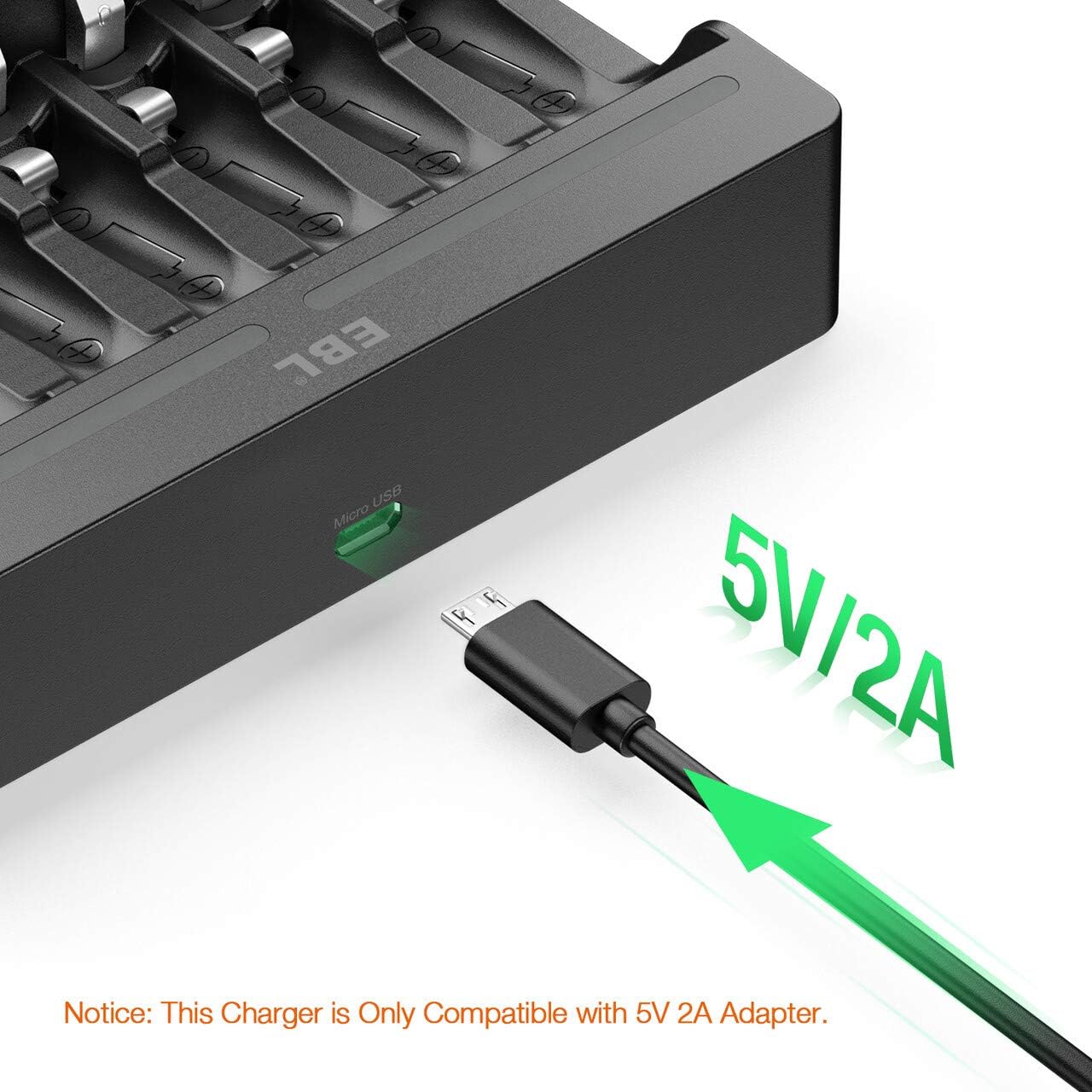 EBL 8 Slots Smart Li-ion Charger for AA AAA Li-ion Rechargeable Batteries with 8 Pack 3000mWh AA Lithium-ion Battery