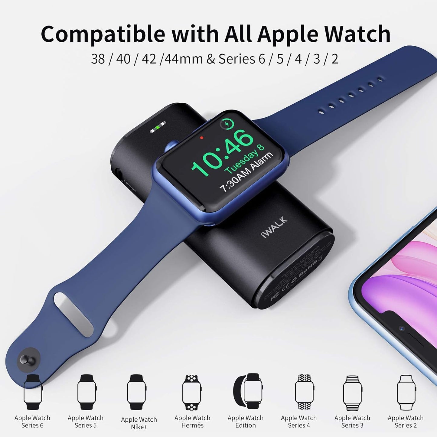 iWALK Portable Charger for Apple Watch, External Battery 9000mAh with Built-in Cable, Apple Watch & Phone Charger, Compatible with Apple Watch Series 7/6/SE/5/4/3/2/1, iPhone 14/13/12/11/X/7/6s