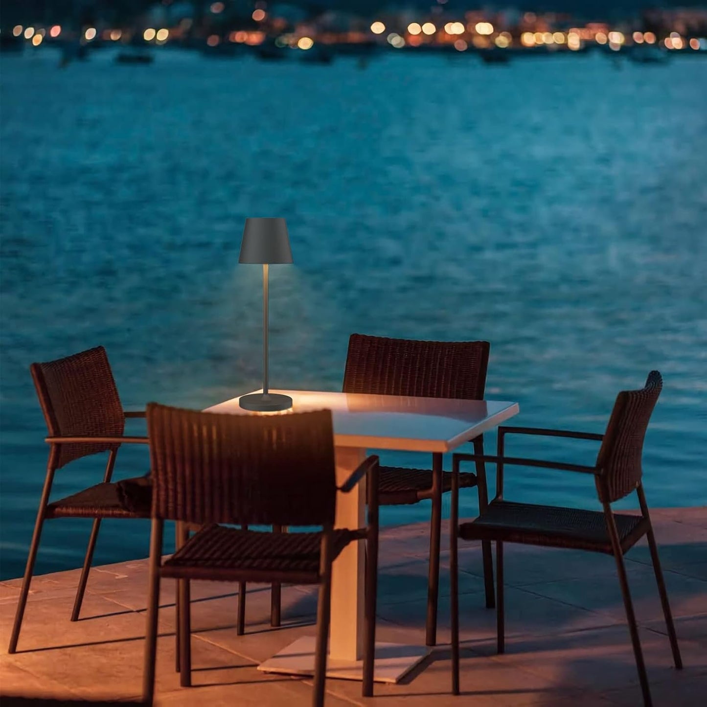 Klighten Set of 2 LED Rechargeable Table Lamp, Warm Light 3000K Adjustable Aluminum Desk Lamps with USB Charging Dock, IP54, Anthracite, Portable, Indoor/Outdoor