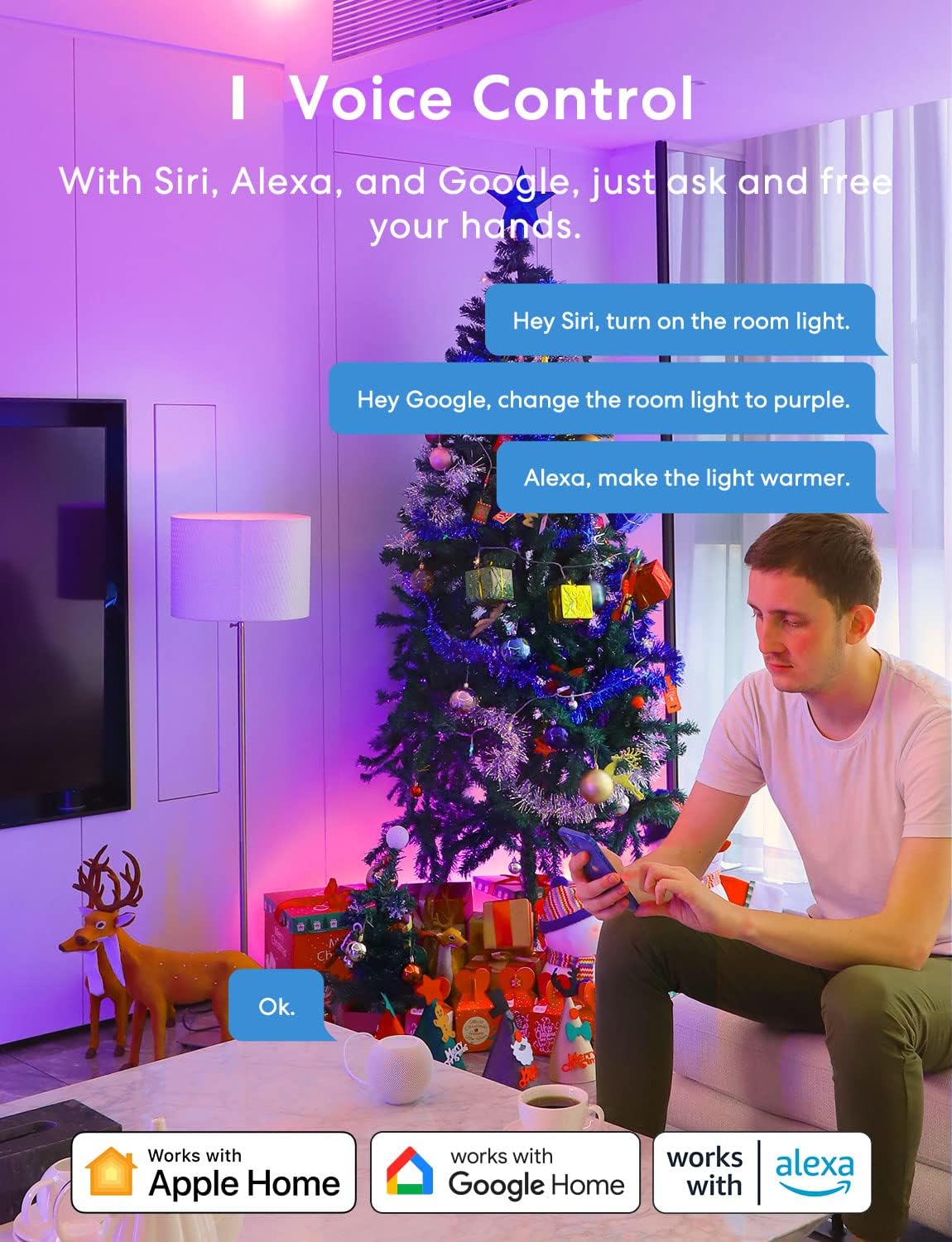 meross Smart Light Bulb, Smart WiFi LED Bulbs Compatible with Apple HomeKit, Siri, Alexa, Google Assistant and SmartThings, Dimmable E26 Multicolor 2700K-6500K RGB, 810 Lumens 60W Equivalent