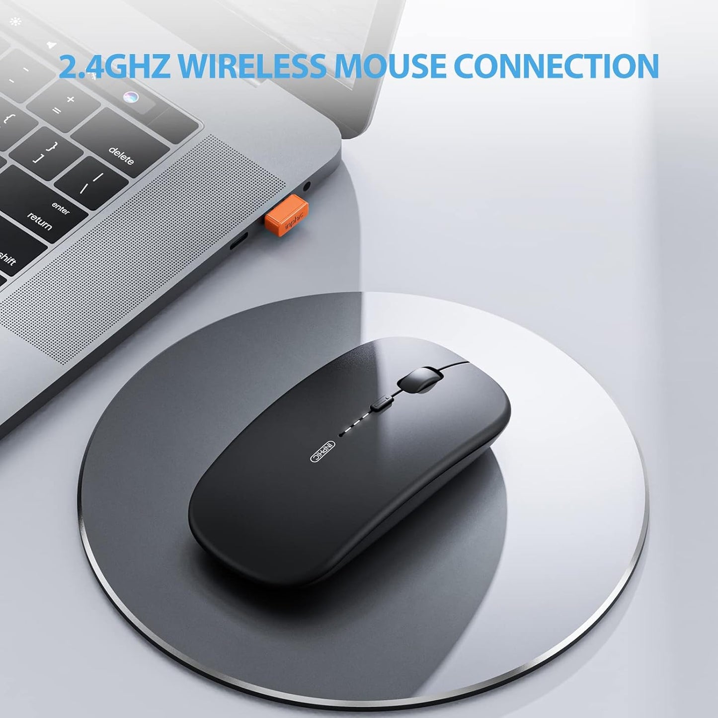 INPHIC Slim Wireless Mouse Rechargeable, Battery Visible, 2.4G Silent Cordless,1600 DPI with USB Receiver, Black