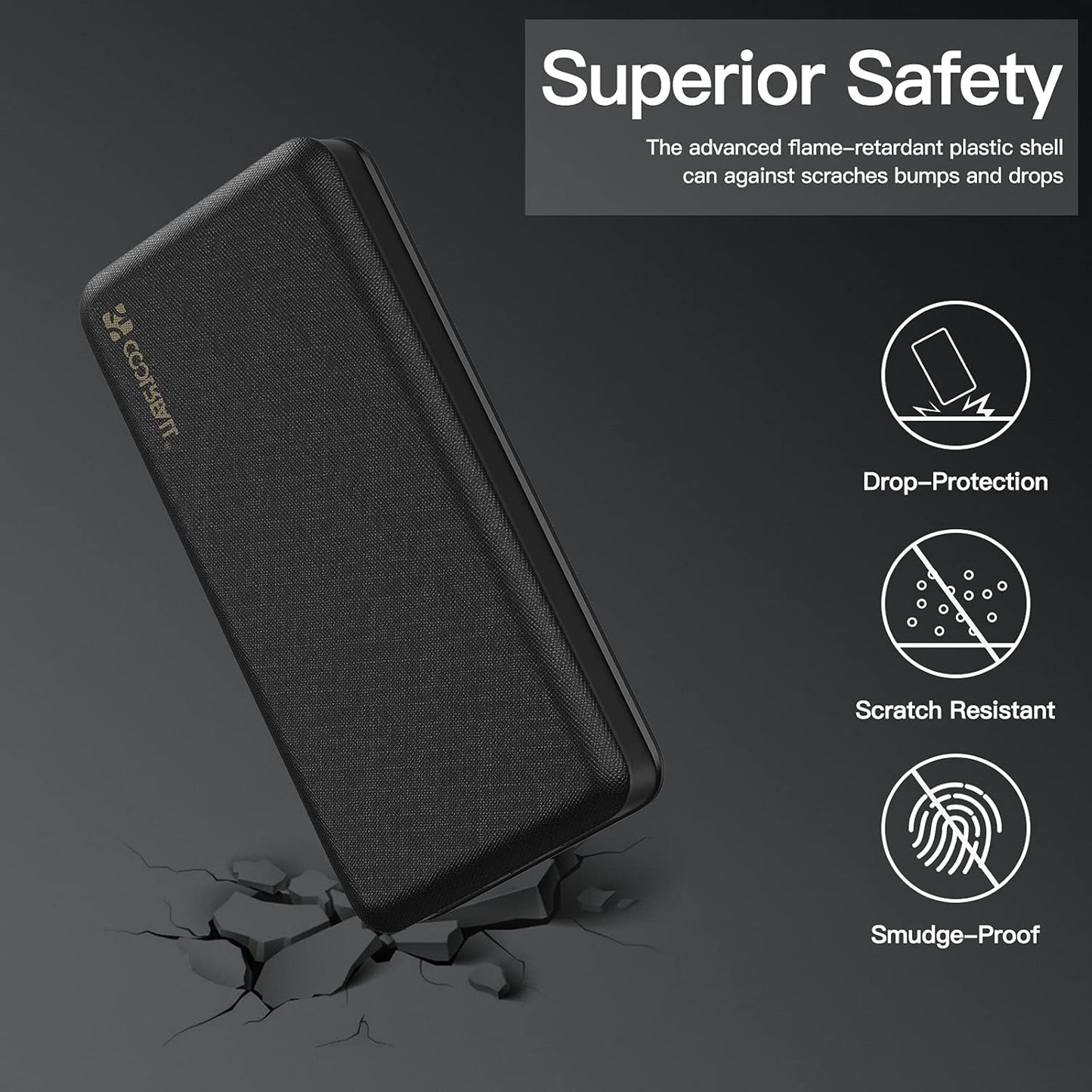 CoolReall Powerbank 20,000 mAh, Practical External Battery with 2 Quick Outputs (2.0A + 2.0A), Portable Battery Charger for Mobile Phones with Large Capacity for 1Phone, Galaxy, Huawei, iPad