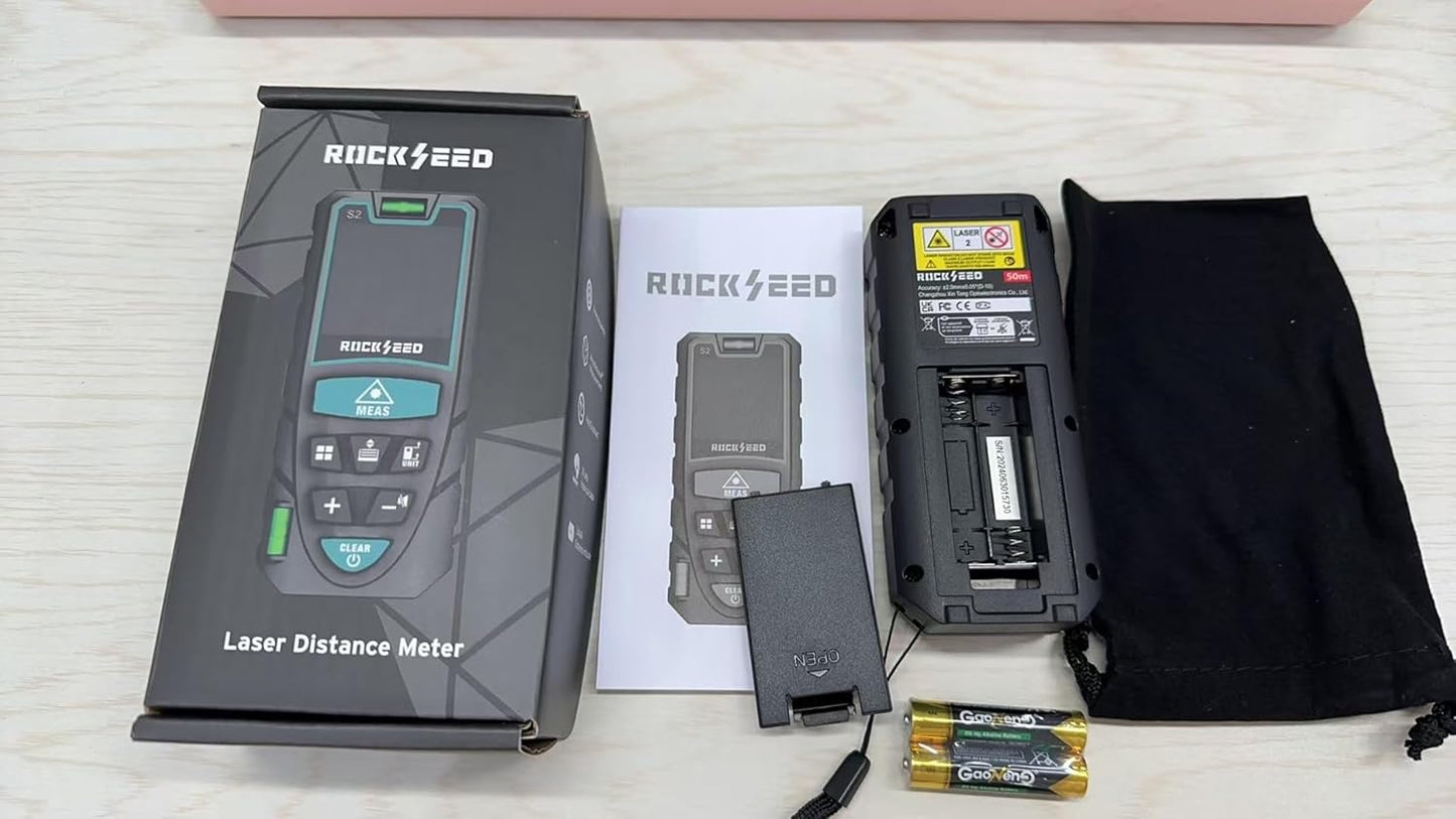 Laser Measure 50M/165ft,RockSeed Digital Laser Distance Meter with 2 Bubble Levels,Portable M/in/Ft Unit Switching Backlit LCD and Measuring...