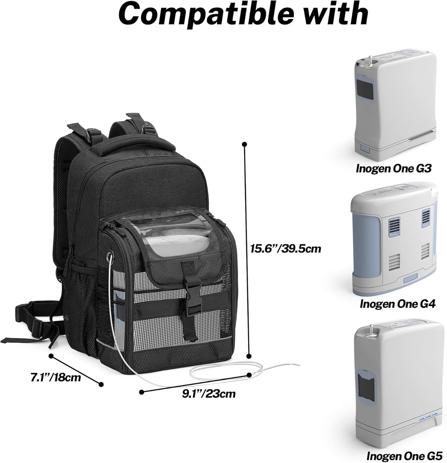 Trunab Portable Oxygen Concentrator Carrying Backpack, POC Bag with Transparent Cover & Multiful Pockets Compatible with Inogen one, Caire Freestyle Comfort, Oxygo, Philips SimplyGo Mini