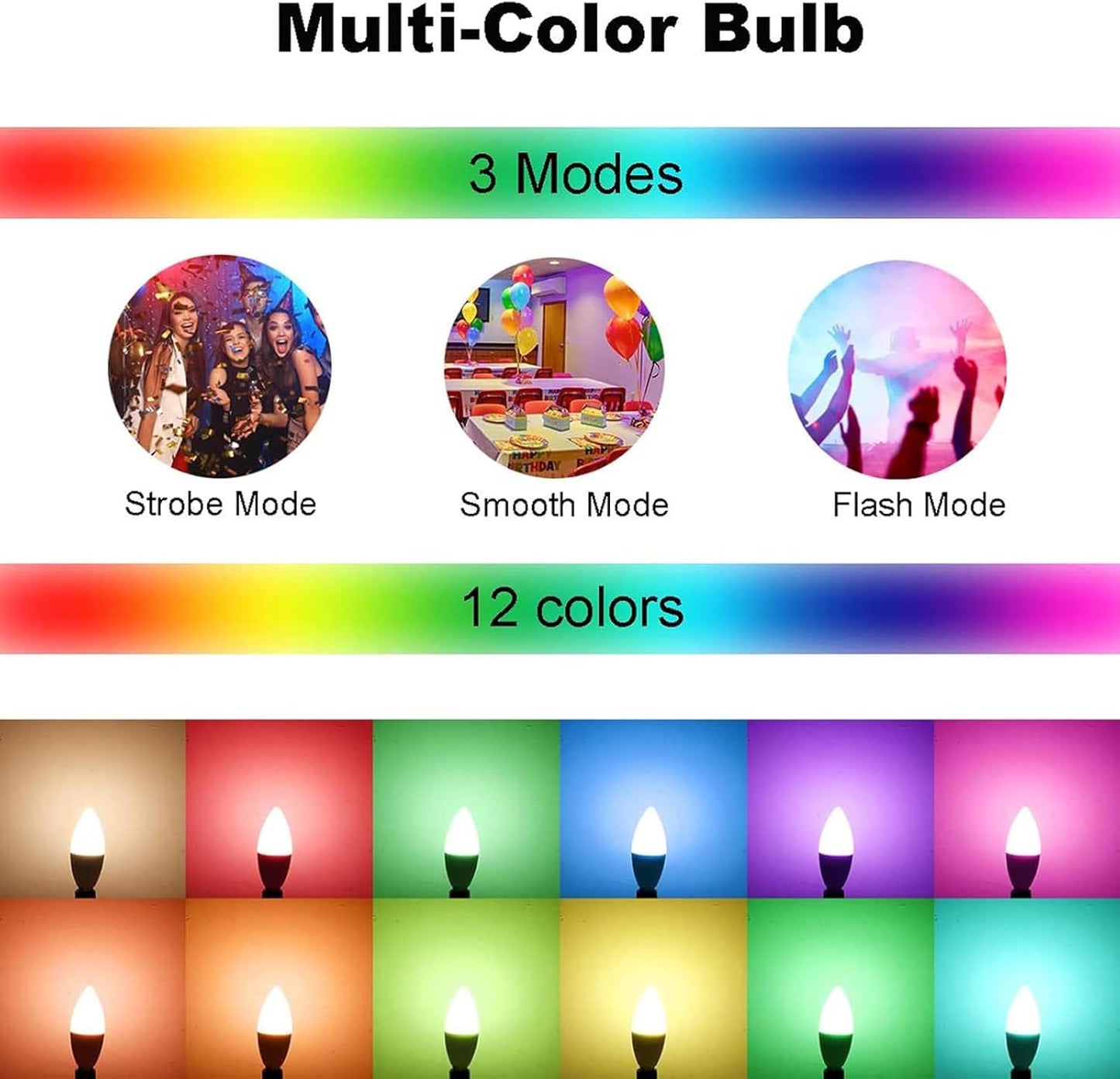 E12 LED Candelabra Light Bulbs 5W, Set of 6 Color Changing Candle Bulbs,Small Base B11 40W Incandescent Equivalent, 560 Lumen, RGB + 5700K Cool White, 12 Colors, 2 Modes, Timer, Remote Control