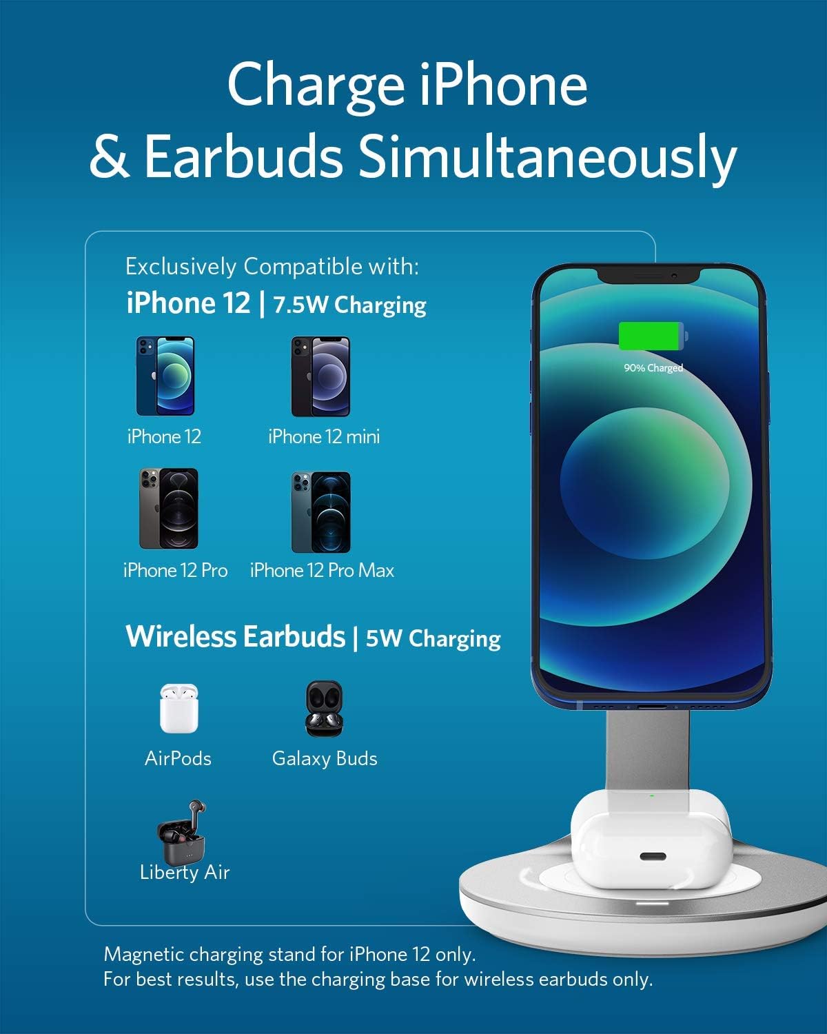 Anker Wireless Charger, PowerWave Magnetic 2-in-1 Stand with 4 ft USB-C Cable, Wireless Charging Station Only for iPhone 14/14 Pro/14 Pro Max/13/13 Pro Max/AirPods Pro (No AC Adapter)