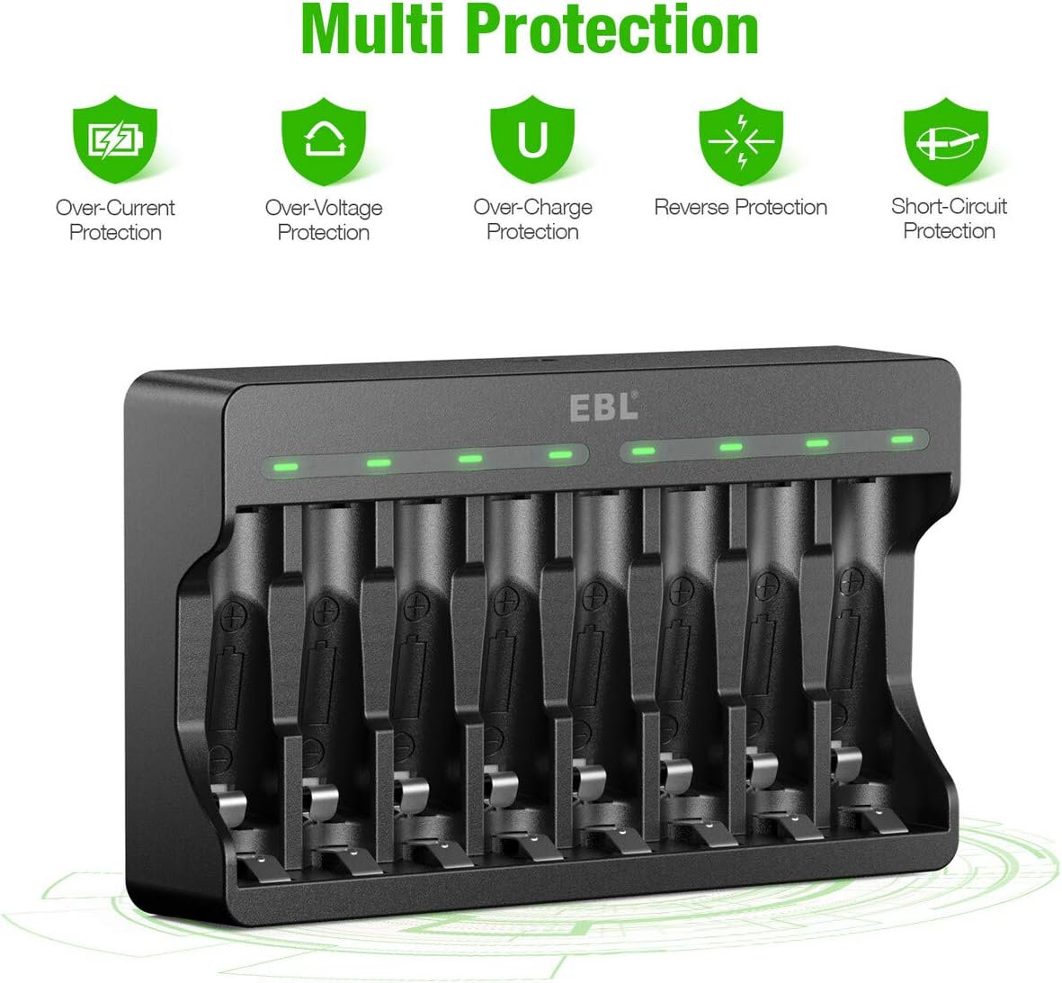 EBL 8 Slots Smart Li-ion Charger for AA AAA Li-ion Rechargeable Batteries with 8 Pack 3000mWh AA Lithium-ion Battery