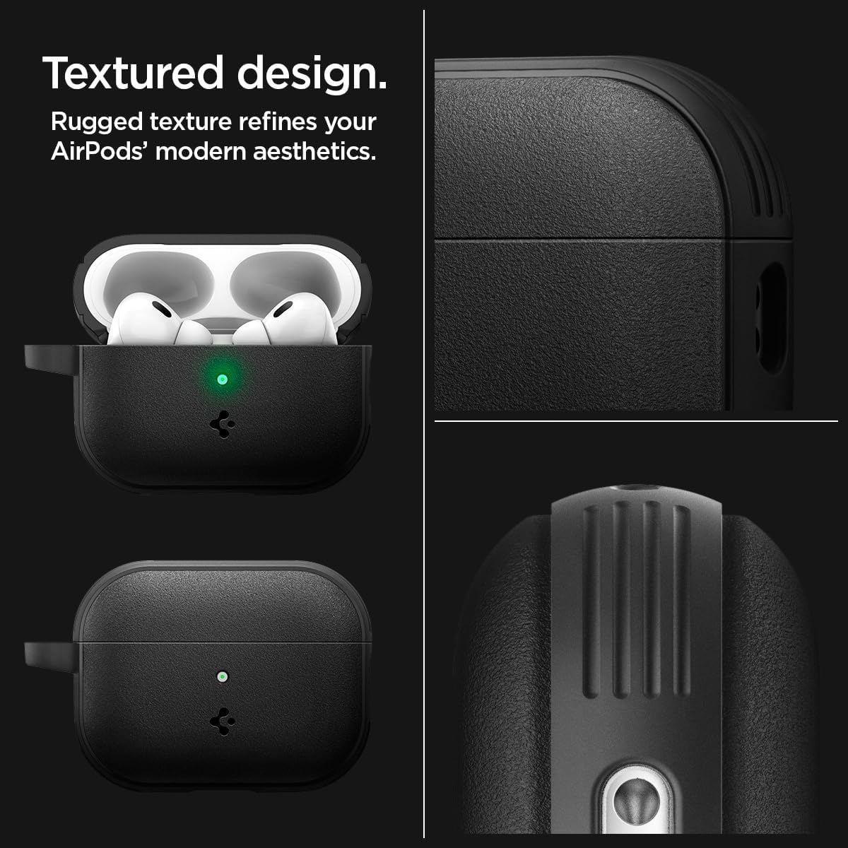Caseology by Spigen Vault Designed for Airpods Pro 2nd Generation Case (2022/2023/2024) Drop Protection Cover with Carabiner - Matte Black