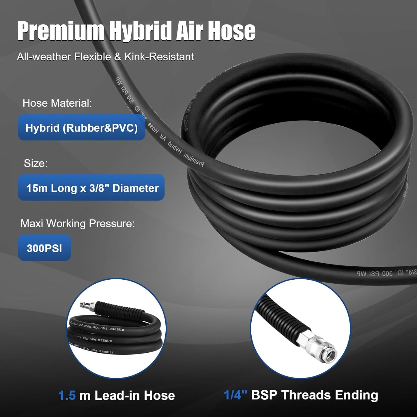 Himimi 15 m 3/8 Inch Compressed Air Hose Reel Retractable