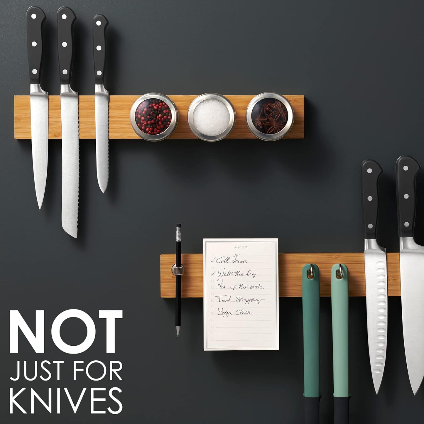 LARHN Magnetic Knife Holder for Wall, 16″ - Powerful Knife Magnetic Strip for Knives, Utensils and Tools - Not Compatible with Refrigerators - 100% Solid Bamboo