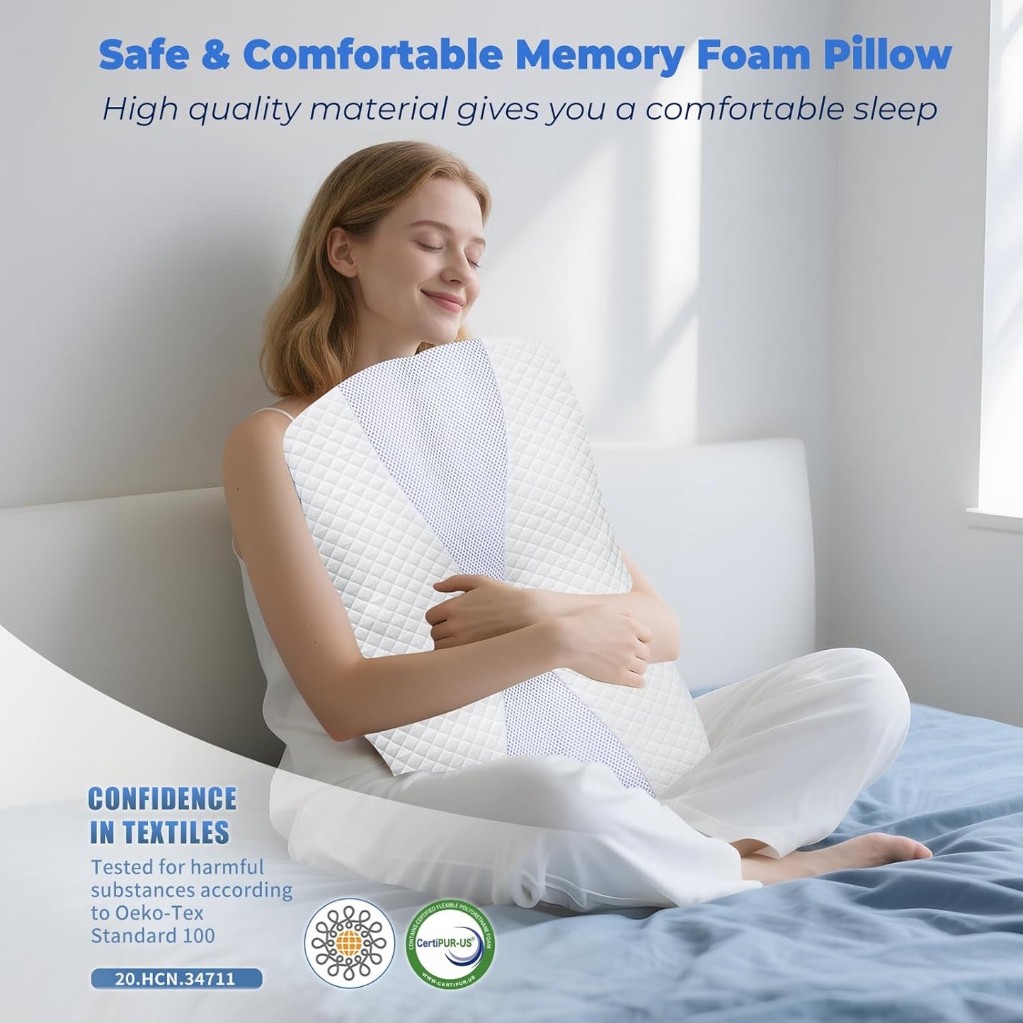 SAHEYER Neck Pillow, Memory Foam Pillow, Ergonomic Orthopaedic Pillow for Side Sleeper Pillow, Sleeping Pillow, Neck Support Pillow for Optimal Support in All Sleeping Positions