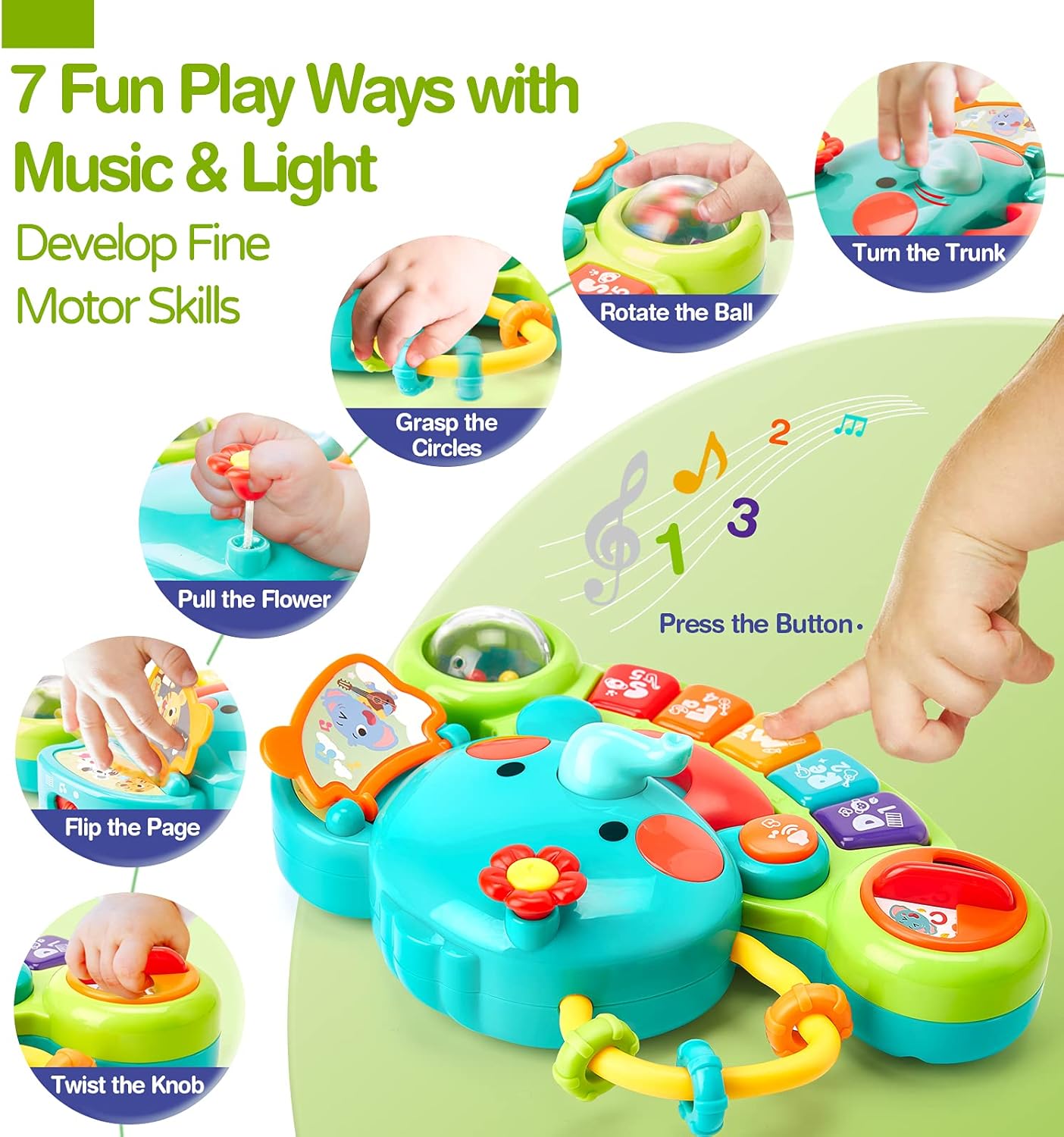 Hahaland Baby Toy from 6 Months Girls, Elephant Music Toy, Motor Skills Toy, Musical Instruments with Light and Sound, Children's Keyboard Baby Toy from 1 Year Girls Boys