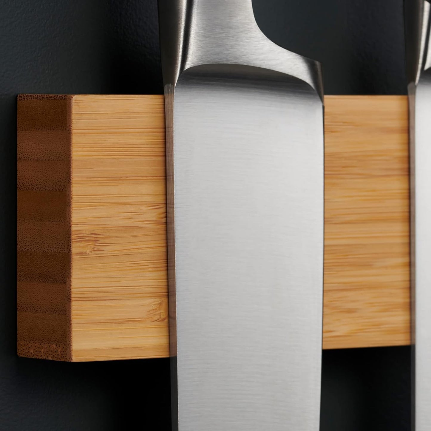 LARHN Magnetic Knife Holder for Wall, 16″ - Powerful Knife Magnetic Strip for Knives, Utensils and Tools - Not Compatible with Refrigerators - 100% Solid Bamboo