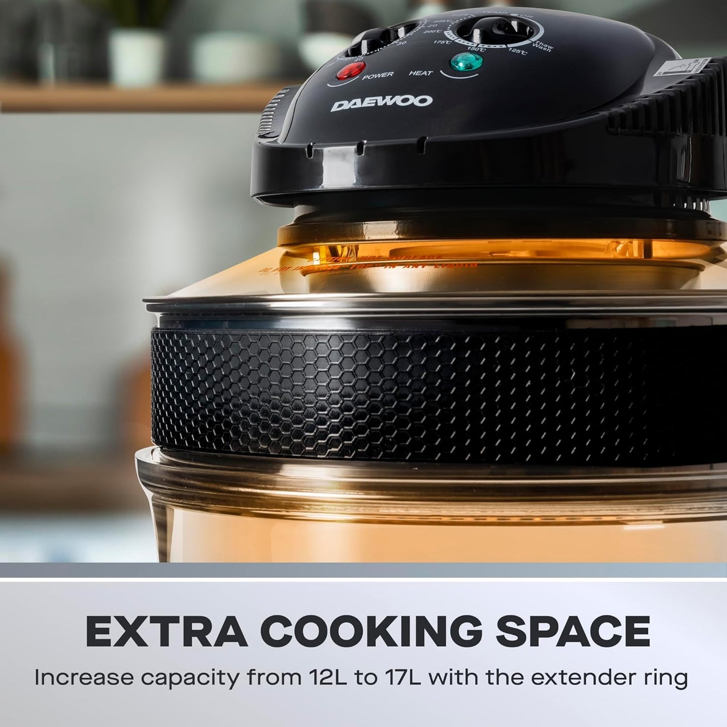 Daewoo Deluxe 17L 1300W Halogen Air Fryer with an Extension Ring- 60min Timer with Self-Cleaning Function, Adjustable Temperature Control and 7 Accessories Included - Black Visit the Daewoo Store