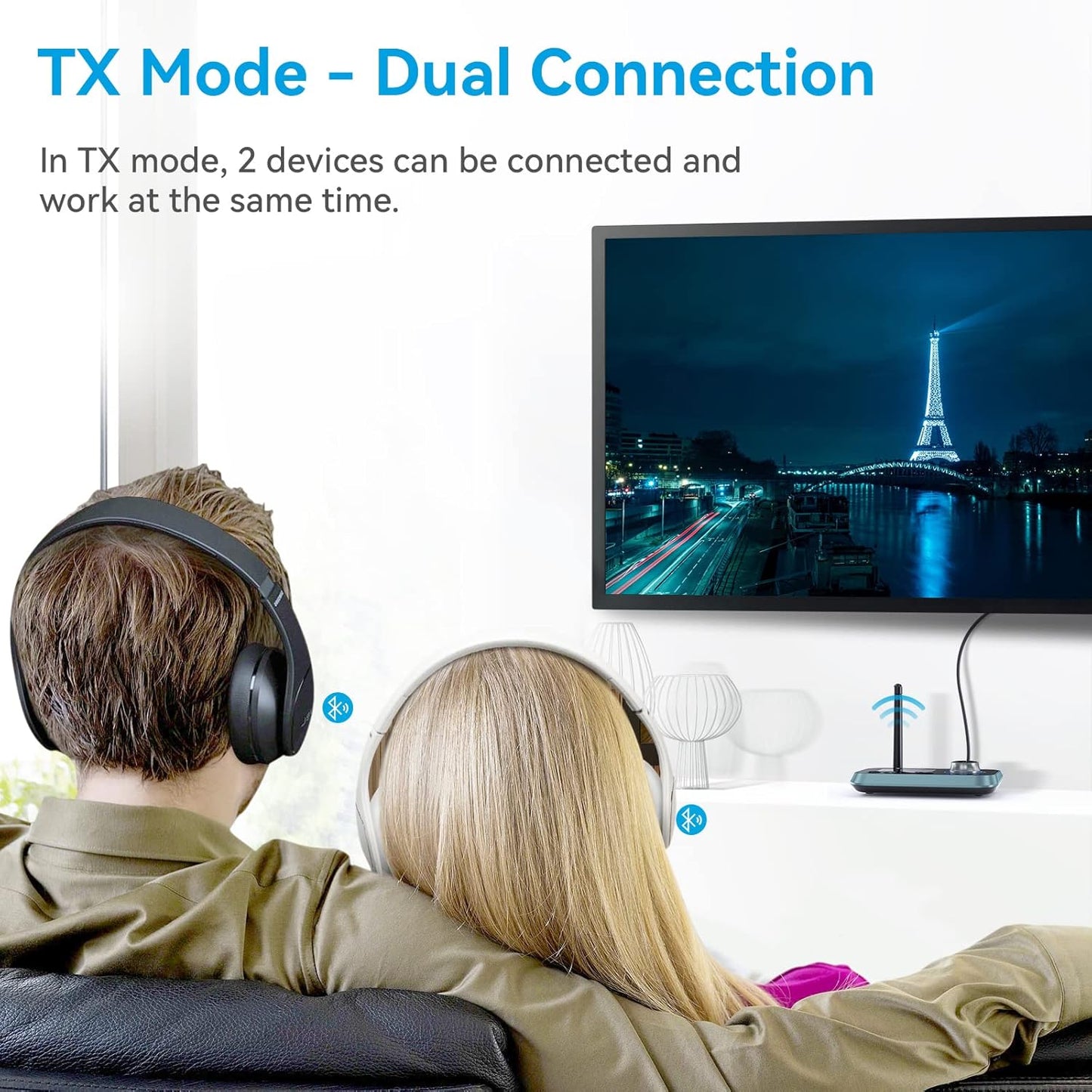 SOOMFON Bluetooth Transmitter for TV 3-in-1 Bluetooth 5.0 Transmitter Receiver for TV to 2 Headphones with LCD Display Adjustable Volume, Optical AUX RCA Bypass for Home Stereo Speaker