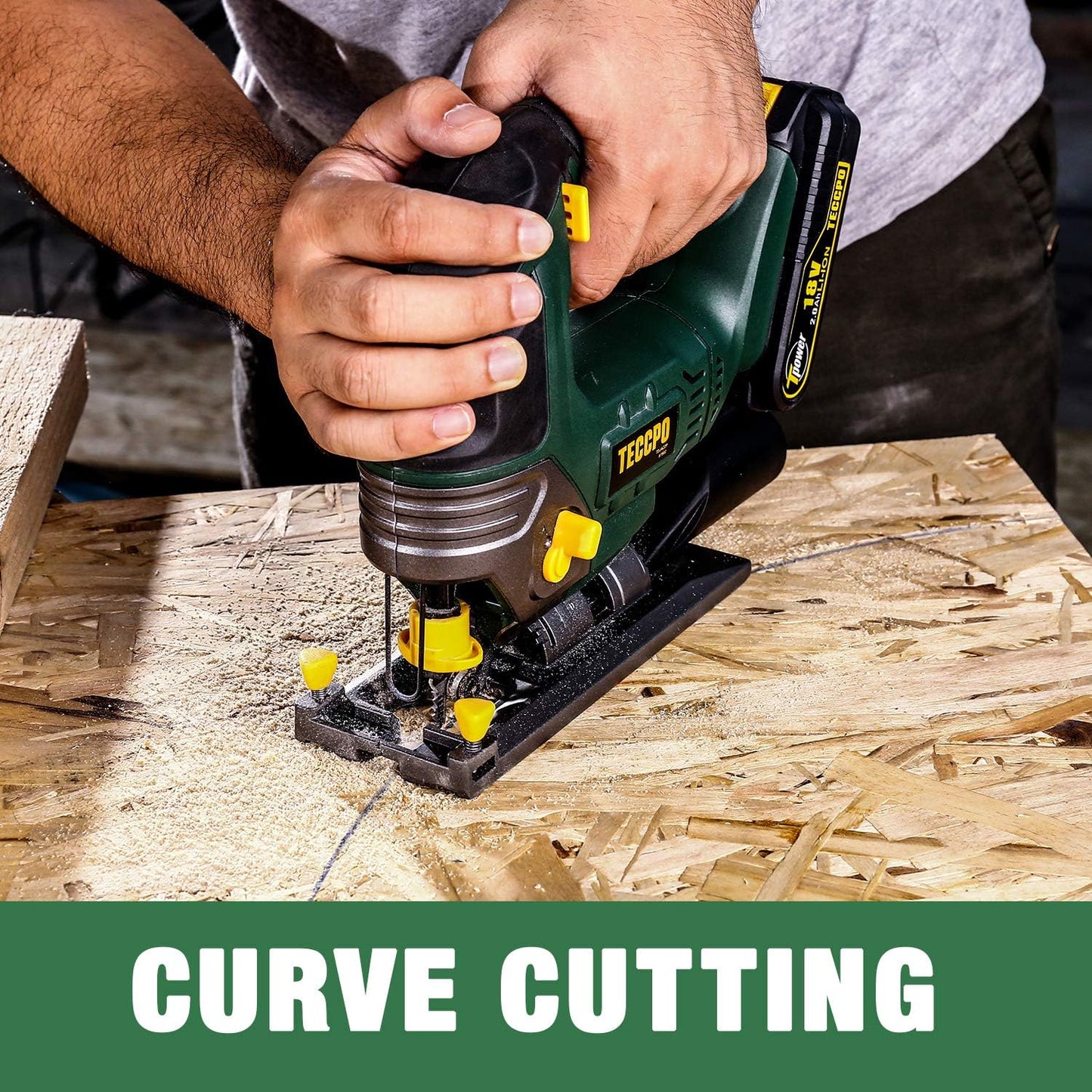 Cordless Jigsaw, TECCPO 18V Jig Saw, 2x2000mAh Battery, 30 Minute Fast Charger 2.0Ah, LED Light, 0~2300SPM, Stroke Height 22mm, Maximum Cutting Angle 45 °, Six Saw Blades /TDJA22P