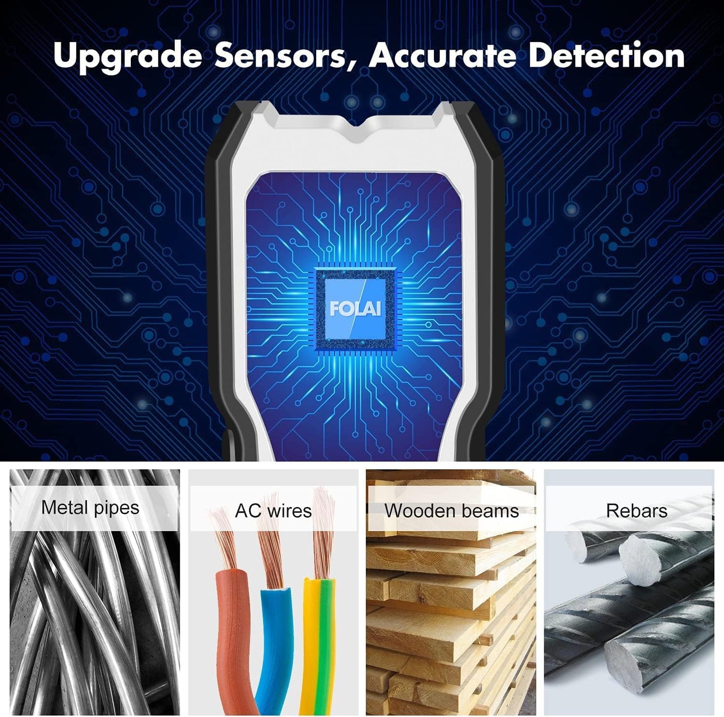 FOLAI TH550 Stud Finder Wall Scanner - 5 in 1 Stud Detector Detector Beam Finders Wall Detector Sensor Center Finding with LCD Display for Wood AC Wire Metal Studs Cable Joist Detection