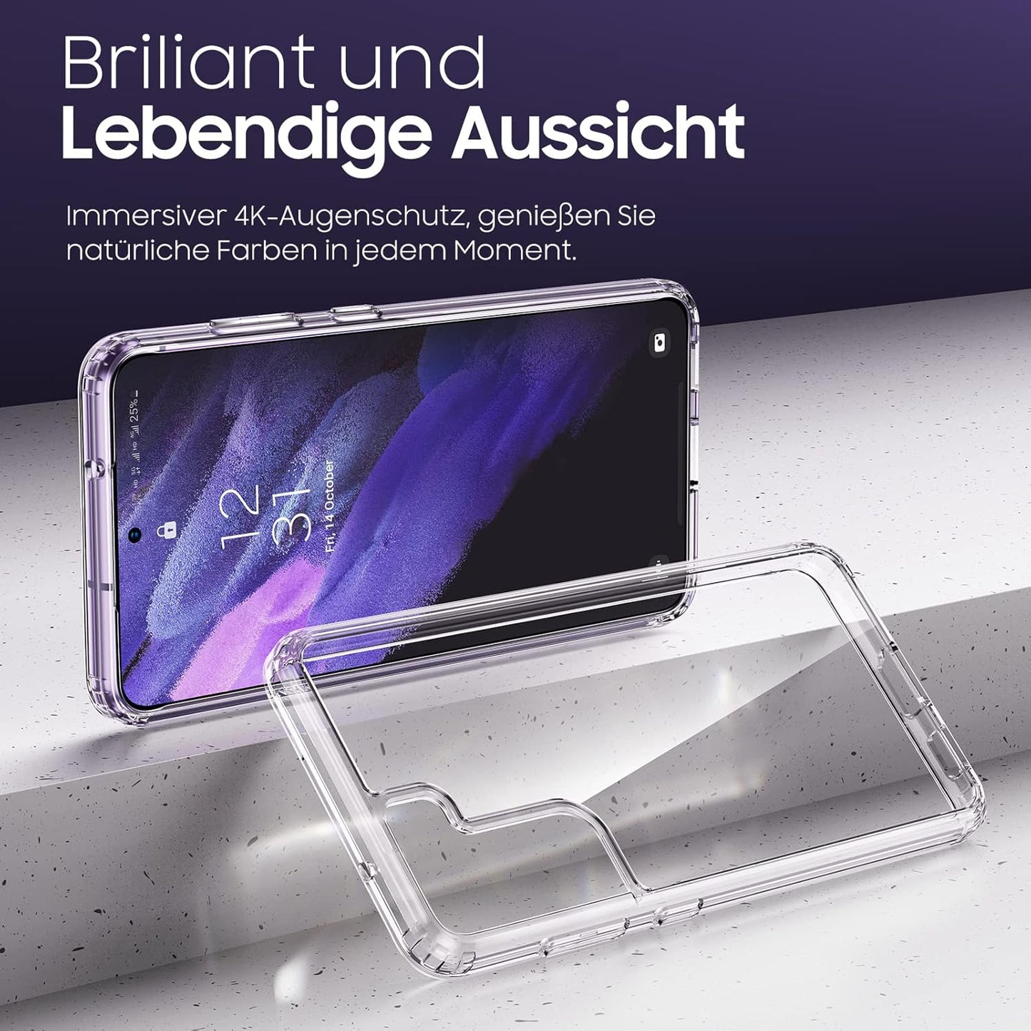 Uyiton 5-in-1 Set for Samsung S21 FE Case Transparent Non-Yellowing 1 Mobile Phone Case and 2 Protective Glass and 2 Camera Protection, Shockproof Scratch-Resistant Mobile Phone Case for Samsung S21