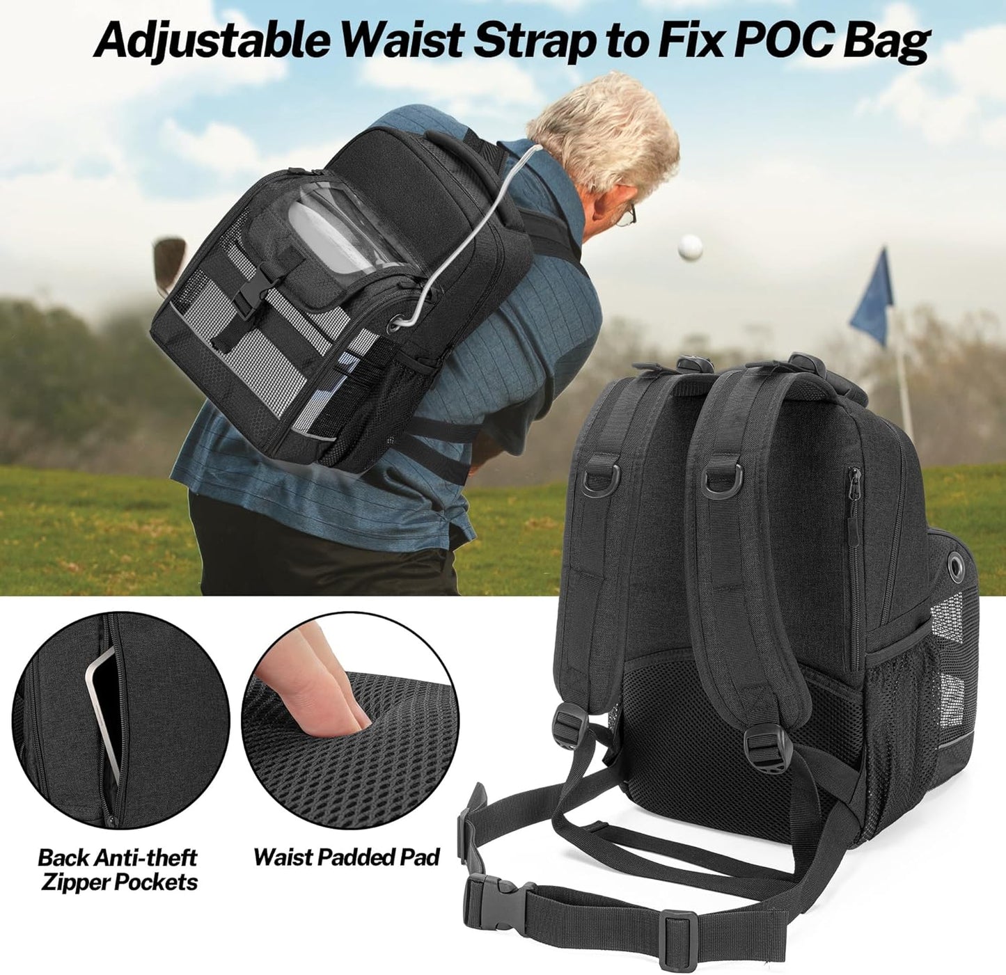 Trunab Portable Oxygen Concentrator Carrying Backpack, POC Bag with Transparent Cover & Multiful Pockets Compatible with Inogen one, Caire Freestyle Comfort, Oxygo, Philips SimplyGo Mini
