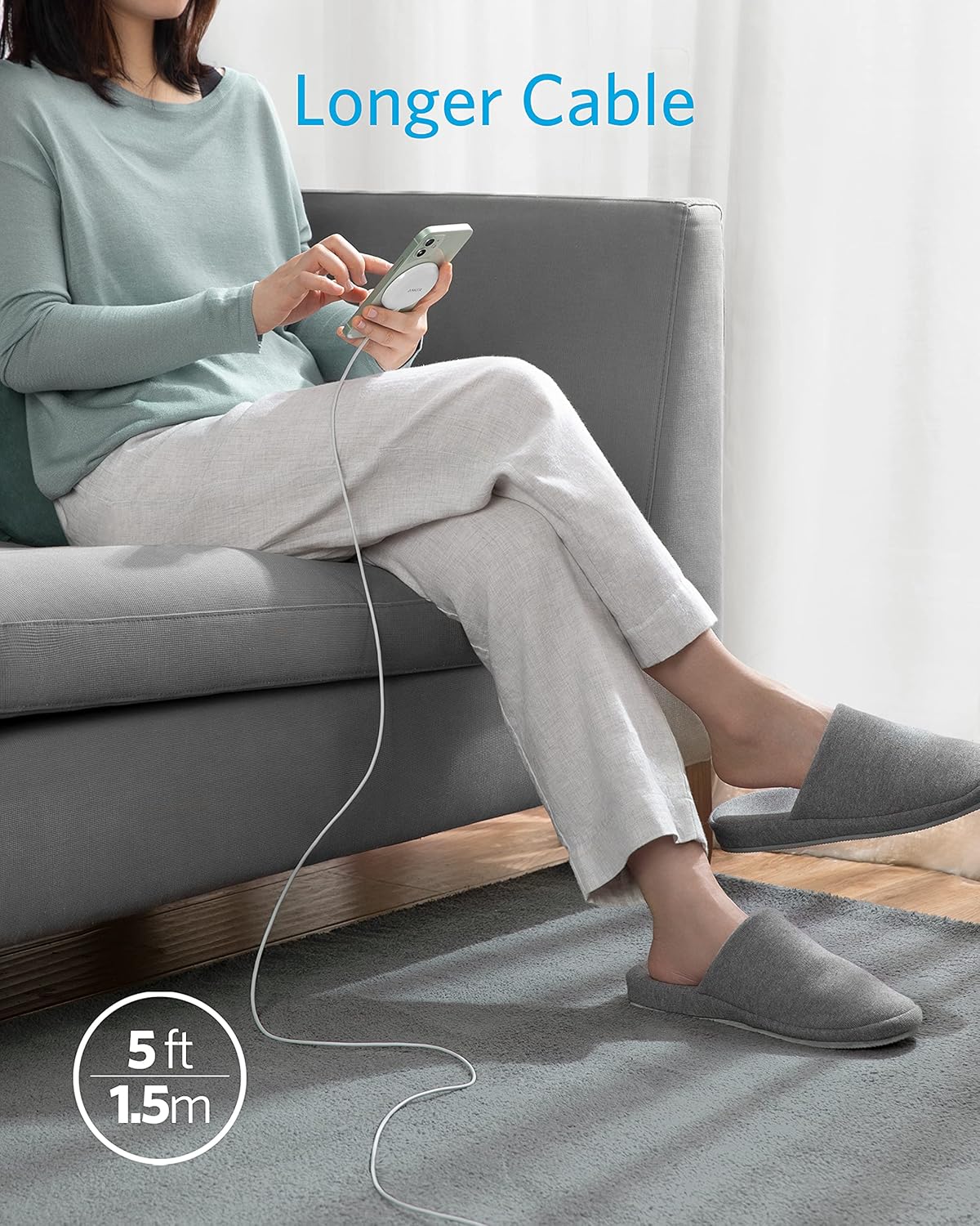 Anker Magnetic Wireless Charger, with 5 ft Built-in USB-C Cable, PowerWave Magnetic Pad Lite Only for iPhone 12/12 Pro / 12 Pro Max / 12 Mini (No AC Adapter)