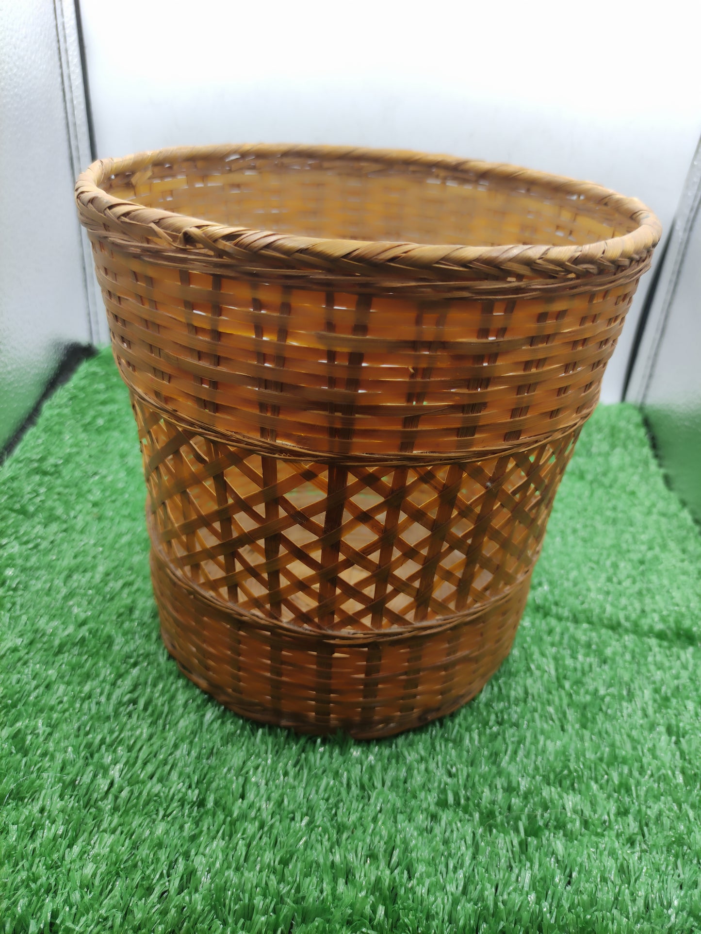 WOVEN RATTAN OR BAMBOO WASTE PAPER BASKET