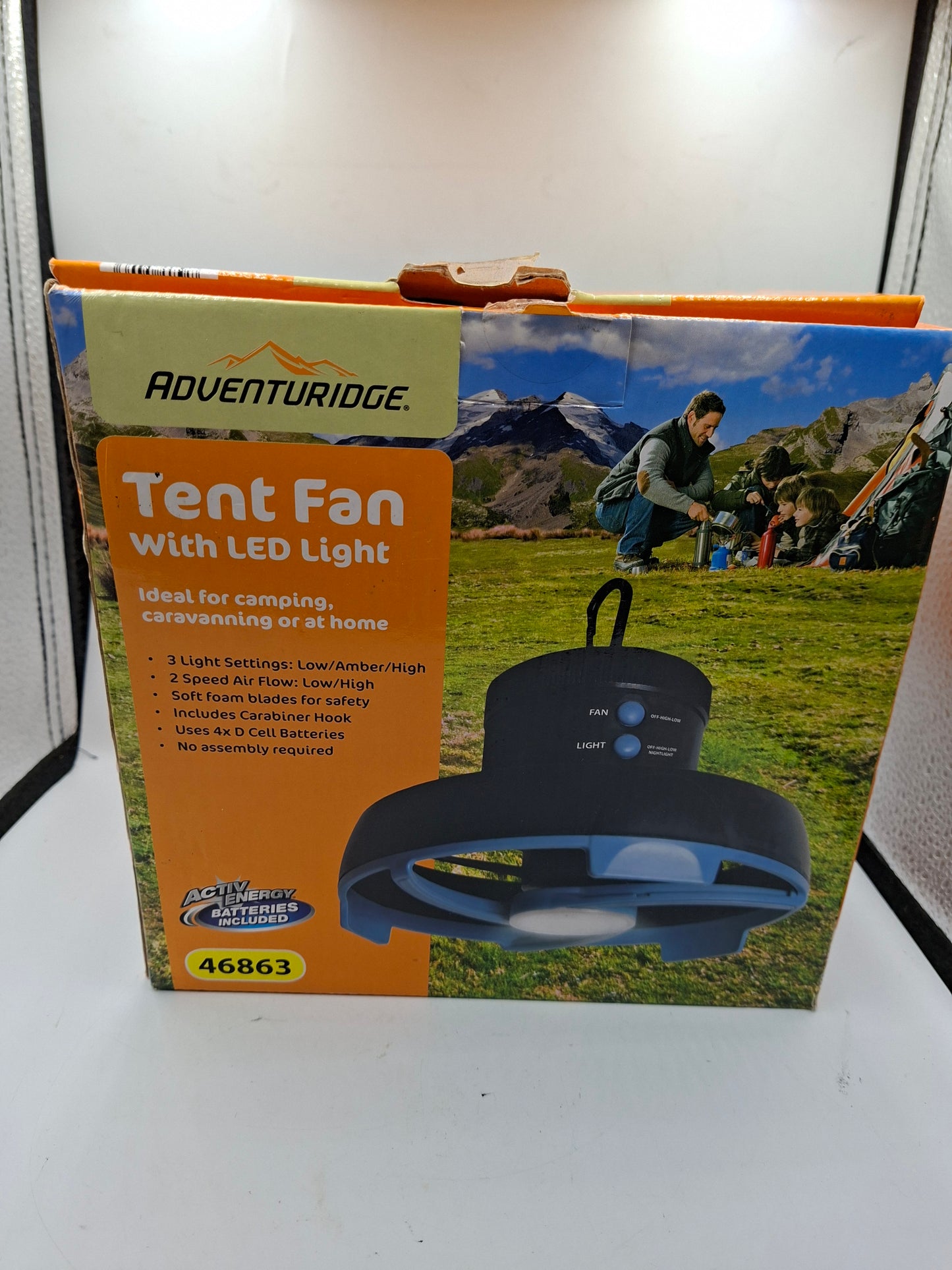 Tent fan with LED light