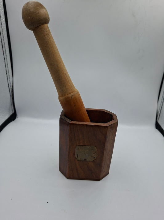 WOODEN MORTAR POUNDER