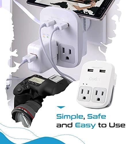 Ceptics Universal Travel Adapter Kit – 2 USA sockets, 2 USB-A (1x QC 3.0) and USB-C cable, Surge Protected, Plugs for EU, UK, China, AU, Japan - Use with Laptop, Phones, Cameras - ETL Tested