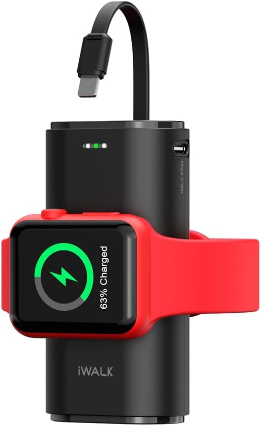 iWALK Portable Charger for Apple Watch, External Battery 9000mAh with Built-in Cable, Apple Watch & Phone Charger, Compatible with Apple Watch Series 7/6/SE/5/4/3/2/1, iPhone 14/13/12/11/X/7/6s