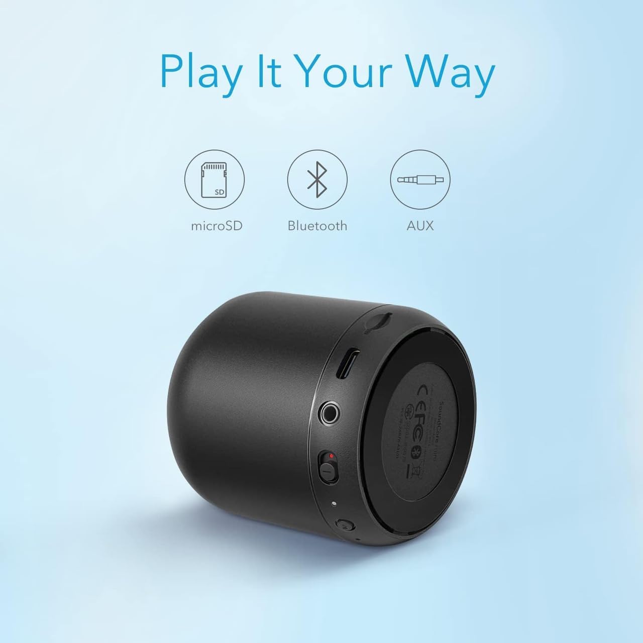 Soundcore Anker Mini, Super-Portable Bluetooth Speaker with FM Radio, 15-Hour Playtime, 66 ft Bluetooth Range, Enhanced Bass, Noise-Cancelling Microphone for Leisure and Work Use