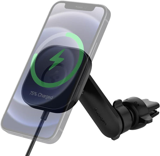 Spigen OneTap Pro (MagFit) Designed for MagSafe Wireless Charger Air Vent Car Mount with Smart Vent Wing Compatible with iPhone 16 Pro Max, 16 Pro, 16 Plus, 15, 14, 13, and 12 Series
